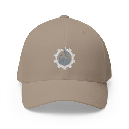 Fireball Gear - Brand Logo - Flame & Gear - Gray & White - FlexFit Cap
