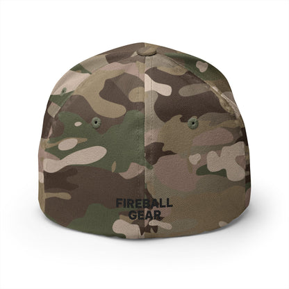Fireball 3D - Brand Logo - Flame & Text - Red & White - Light Colors - FlexFit Cap