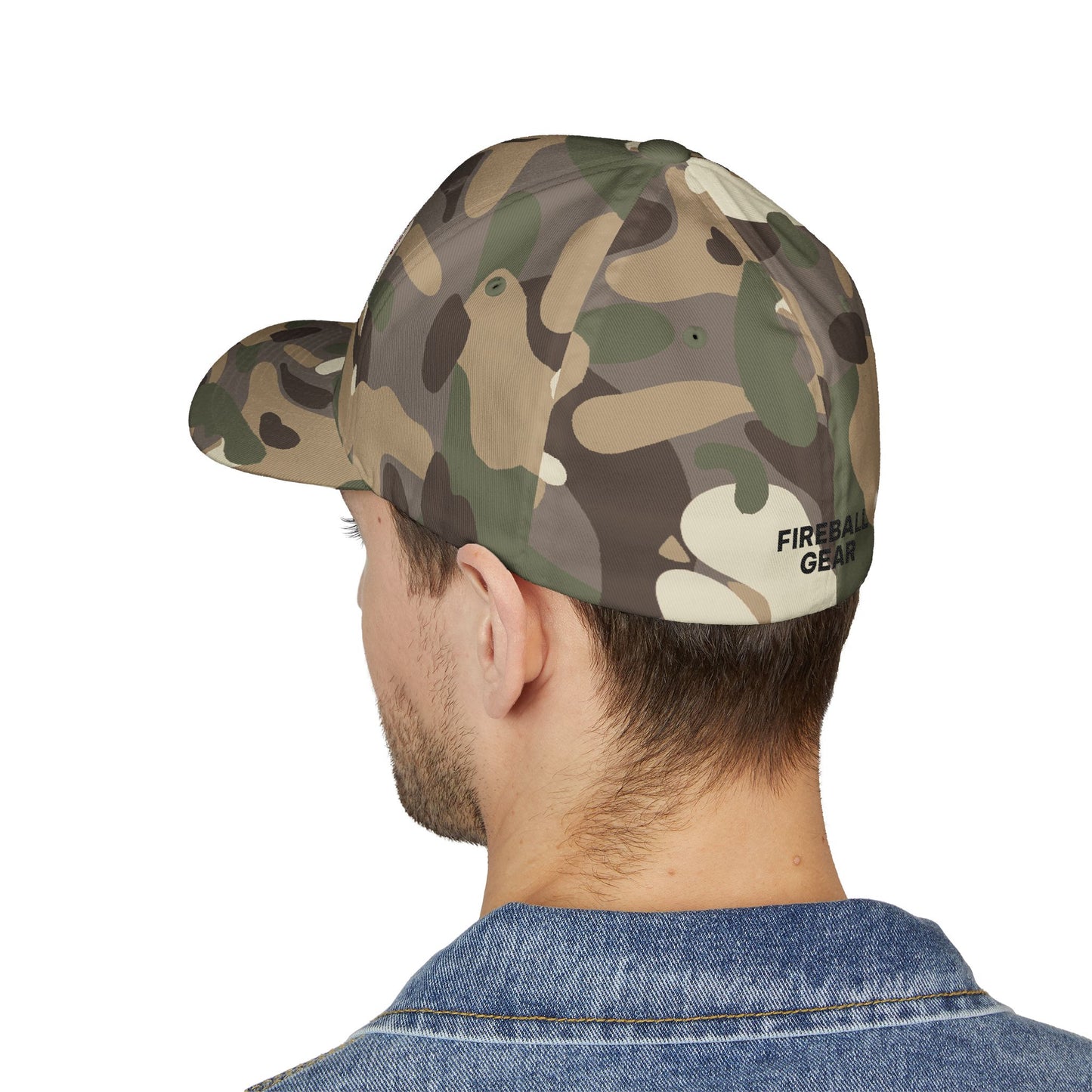Fireball 3D - Brand Logo - Flame & Text - Red & White - Light Colors - FlexFit Cap
