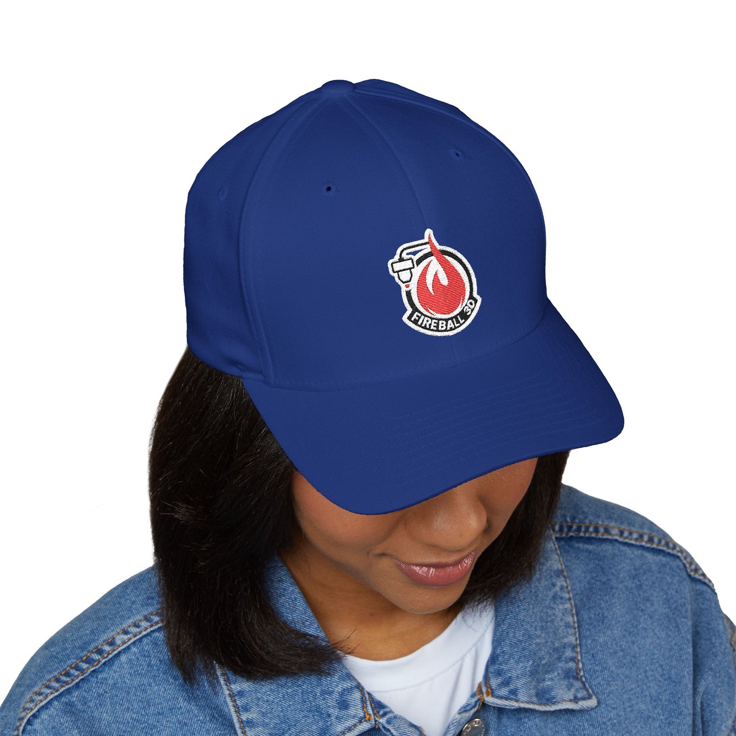 Fireball 3D - Brand Logo - Flame & Text - Red & White - Dark Colors - FlexFit Cap