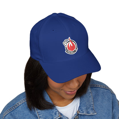 Fireball 3D - Brand Logo - Flame & Text - Red & White - Dark Colors - FlexFit Cap