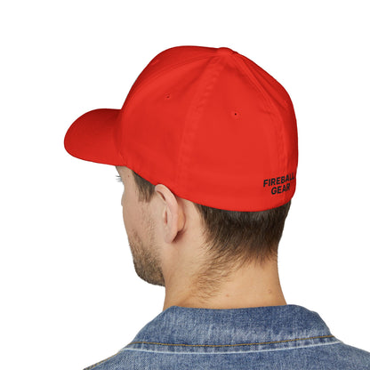 Fireball 3D - Brand Logo - Flame & Text - Red & White - Light Colors - FlexFit Cap