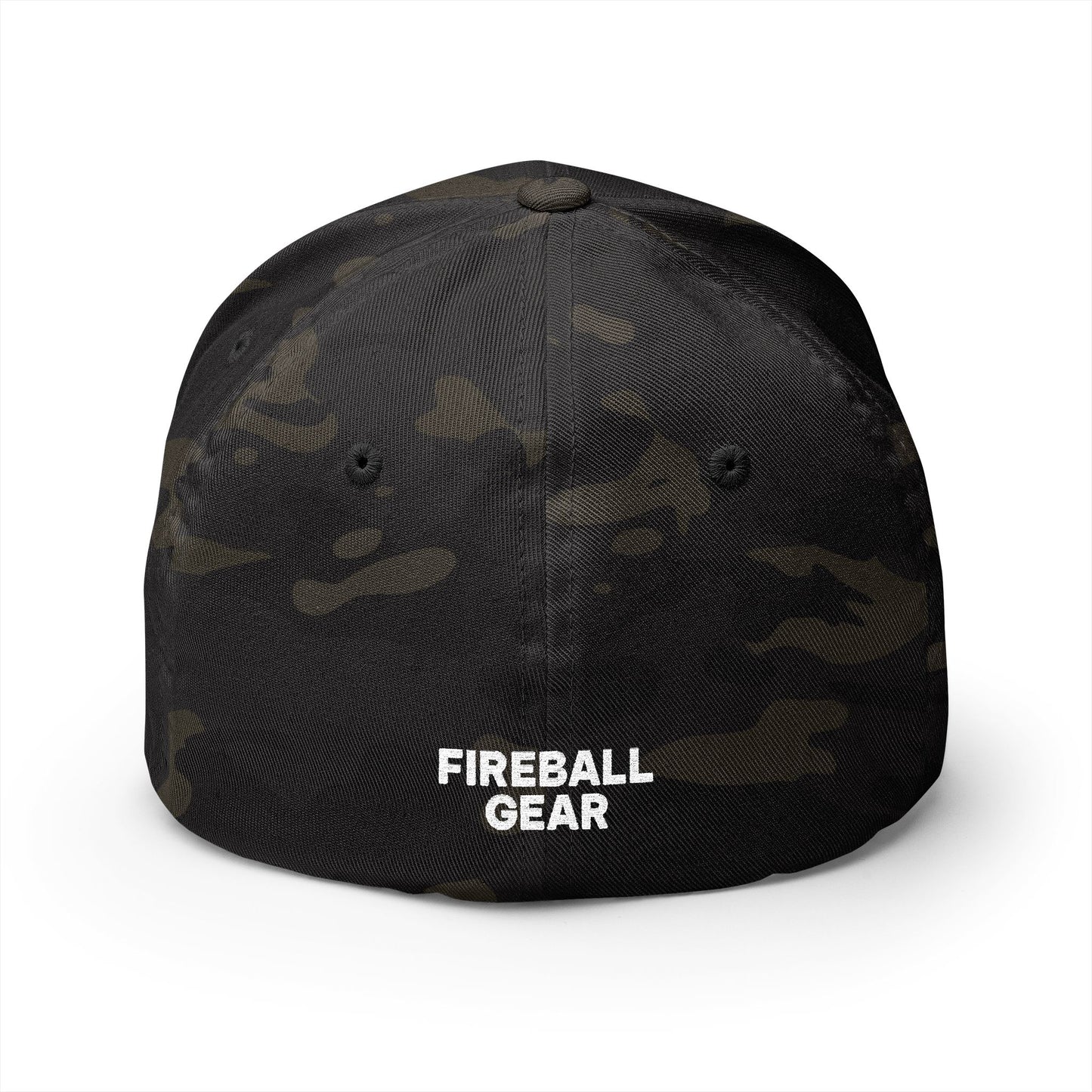Fireball 3D - Brand Logo - Flame & Text - Red & White - Dark Colors - FlexFit Cap