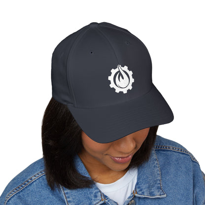 Fireball Gear - Flame & Gear - White - FlexFit Embroidered Baseball Cap