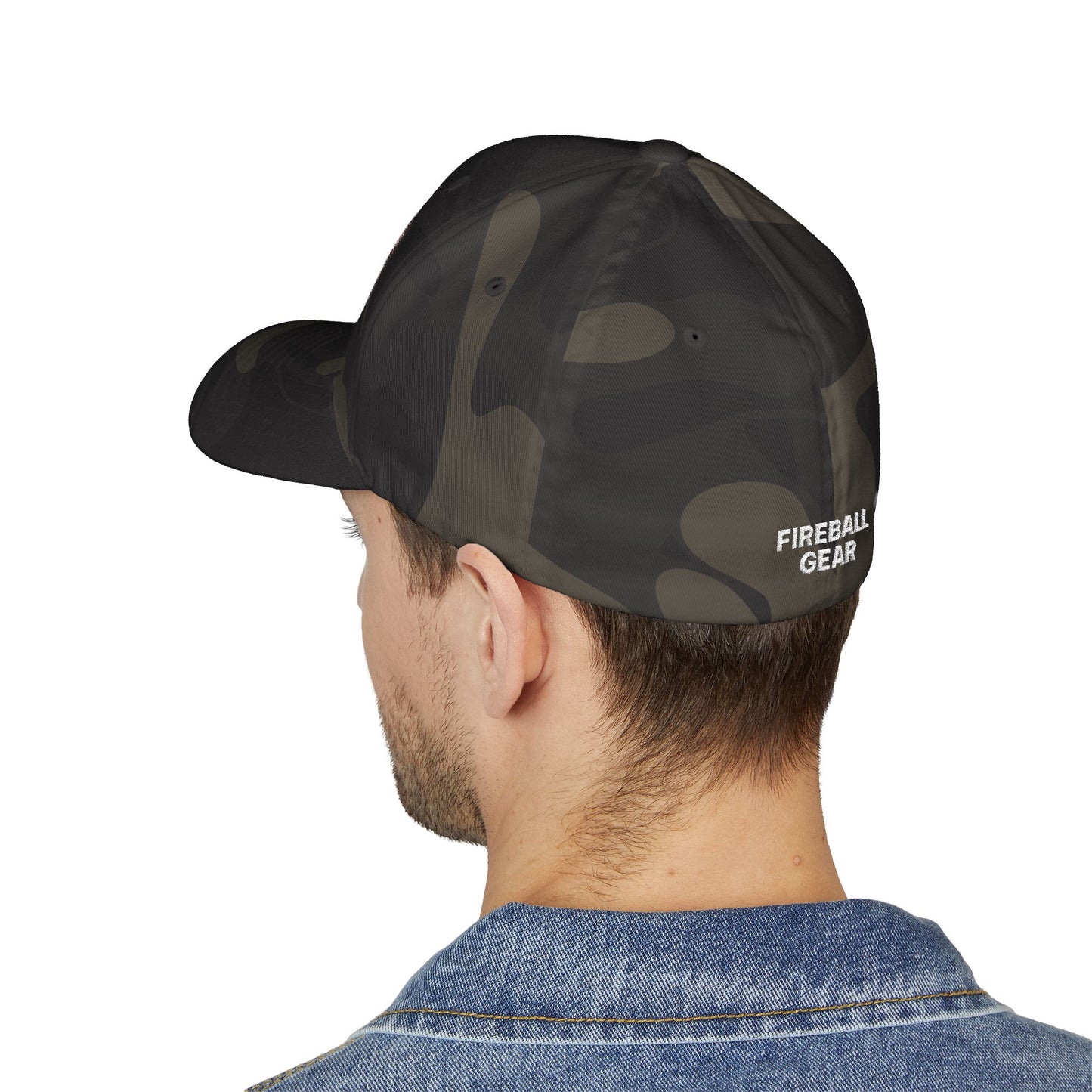 Fireball 3D - Brand Logo - Flame & Text - Red & White - Dark Colors - FlexFit Cap