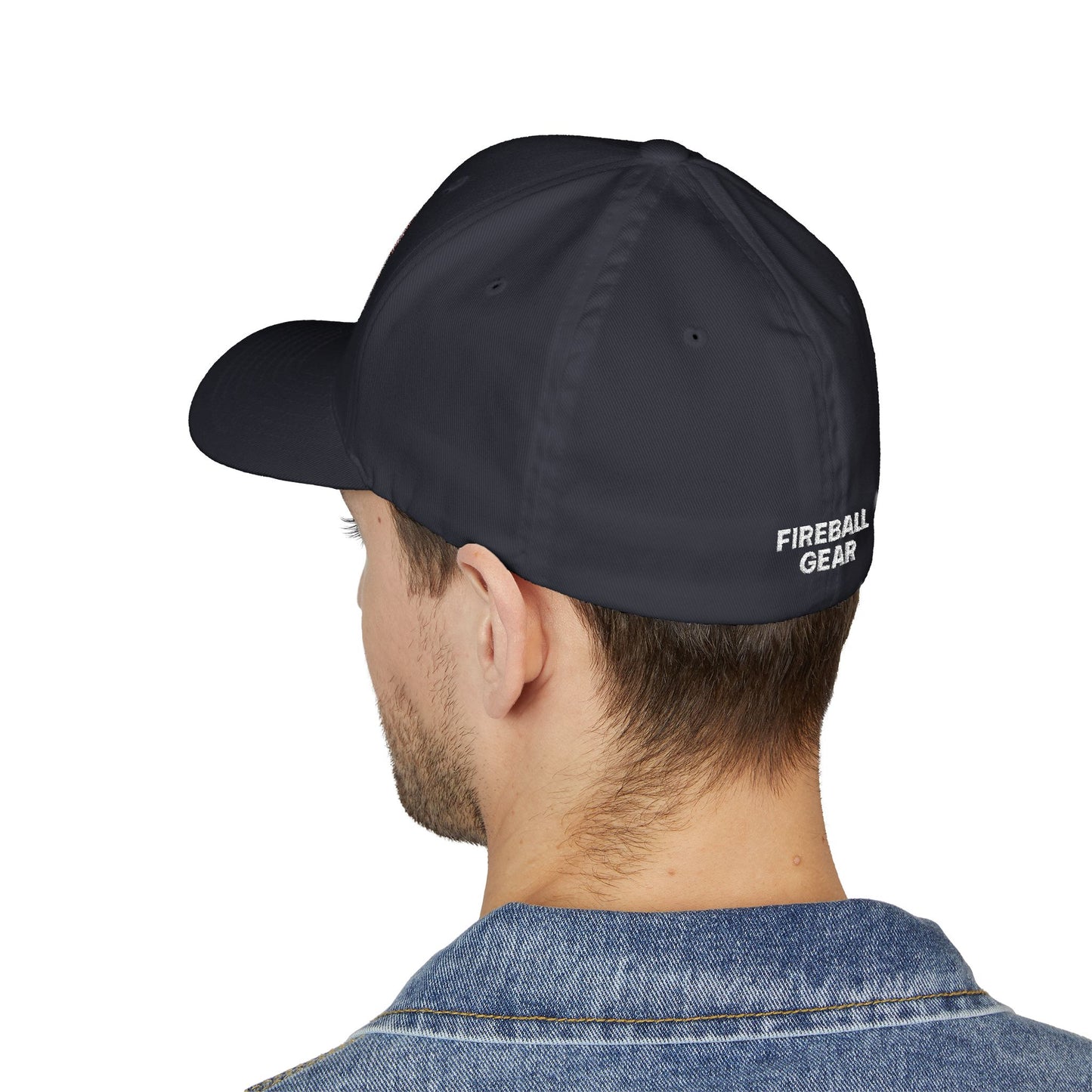 Fireball 3D - Brand Logo - Flame & Text - Red & White - Dark Colors - FlexFit Cap